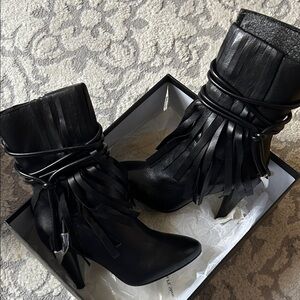 Ash Black Fringe Ankle Boots